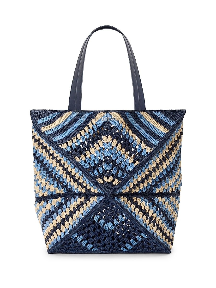 Men's Puzzle Fold Extra-Large Crochet Tote Bag - Navy Sky Blue