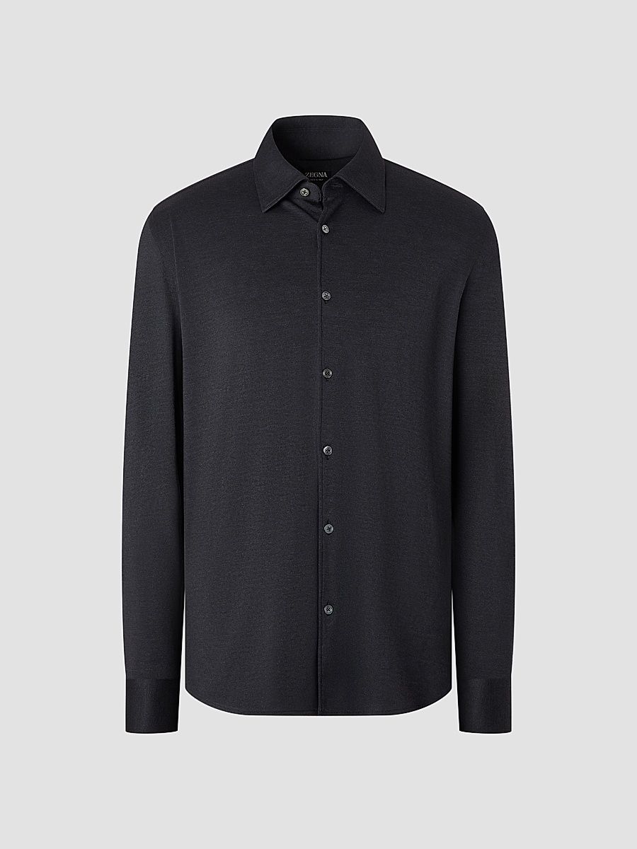 Men's Cashmere and Silk Shirt - Navy Blue - Size XXL