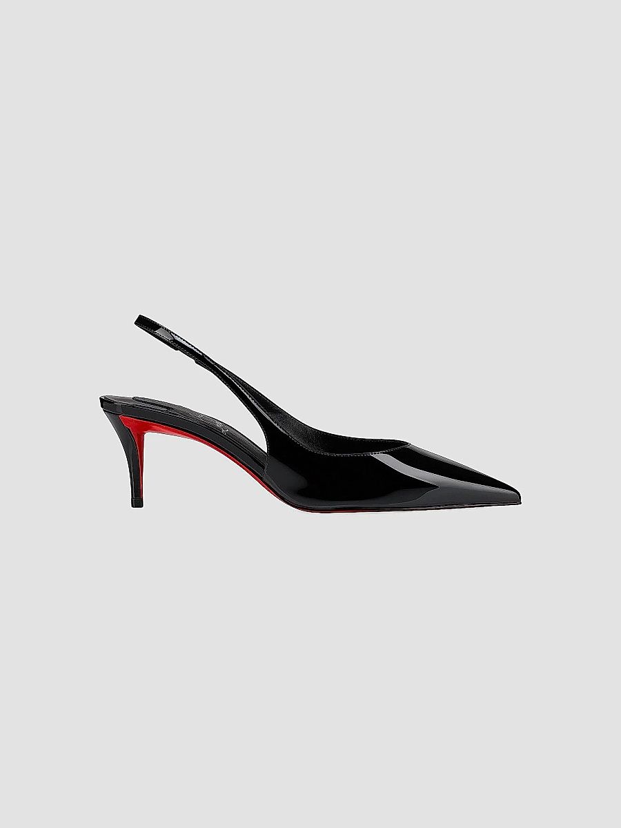 Christian Louboutin Women's Miss Z Patent Calf Leather 60MM Slingback Pumps - Black - Size 6.5