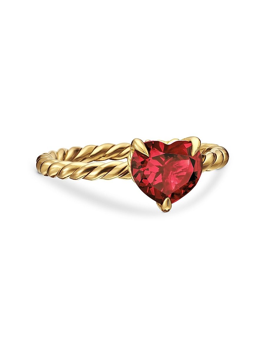 Women's Chatelaine Heart Ring in 18K Yellow Gold - Garnet - Size 7