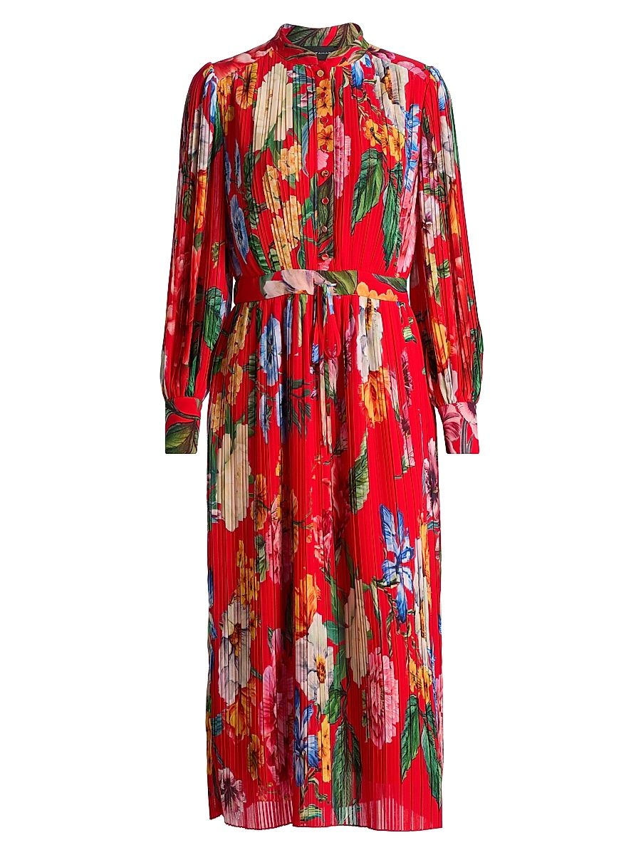 Women's The Almada Floral Pleated Midi-Shirtdress - Sahara Floral Red Bliss - Size 14
