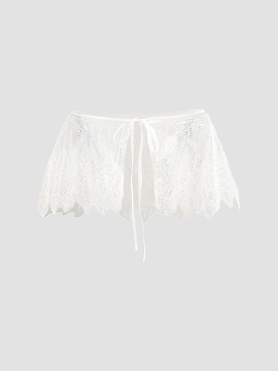 Tulleen Girl's Girl's Sequin Tie-Front Stole - White