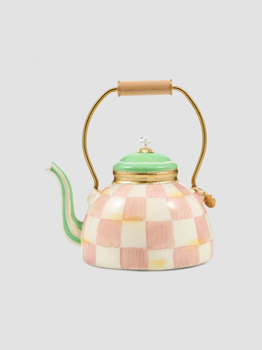 MacKenzie-Childs Merry Christmas Rosy Check Tea Kettle Glass Ornament