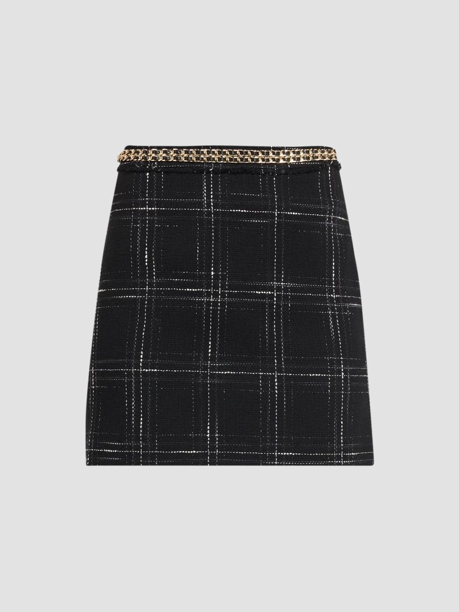 Generation Love Women's Stella Windowpane Tweed Mini Skirt - Black White - Size 0