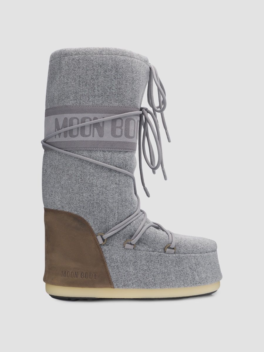 Moon Boot Men's Icon Suede & Felt Boots - Grey Cocoa - Size 3.5