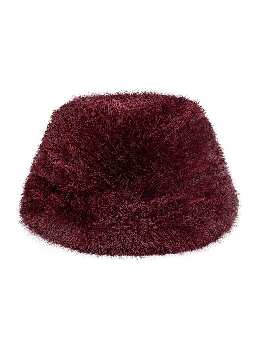 Women's Oversized Faux Fur Bucket Hat - Burgundy