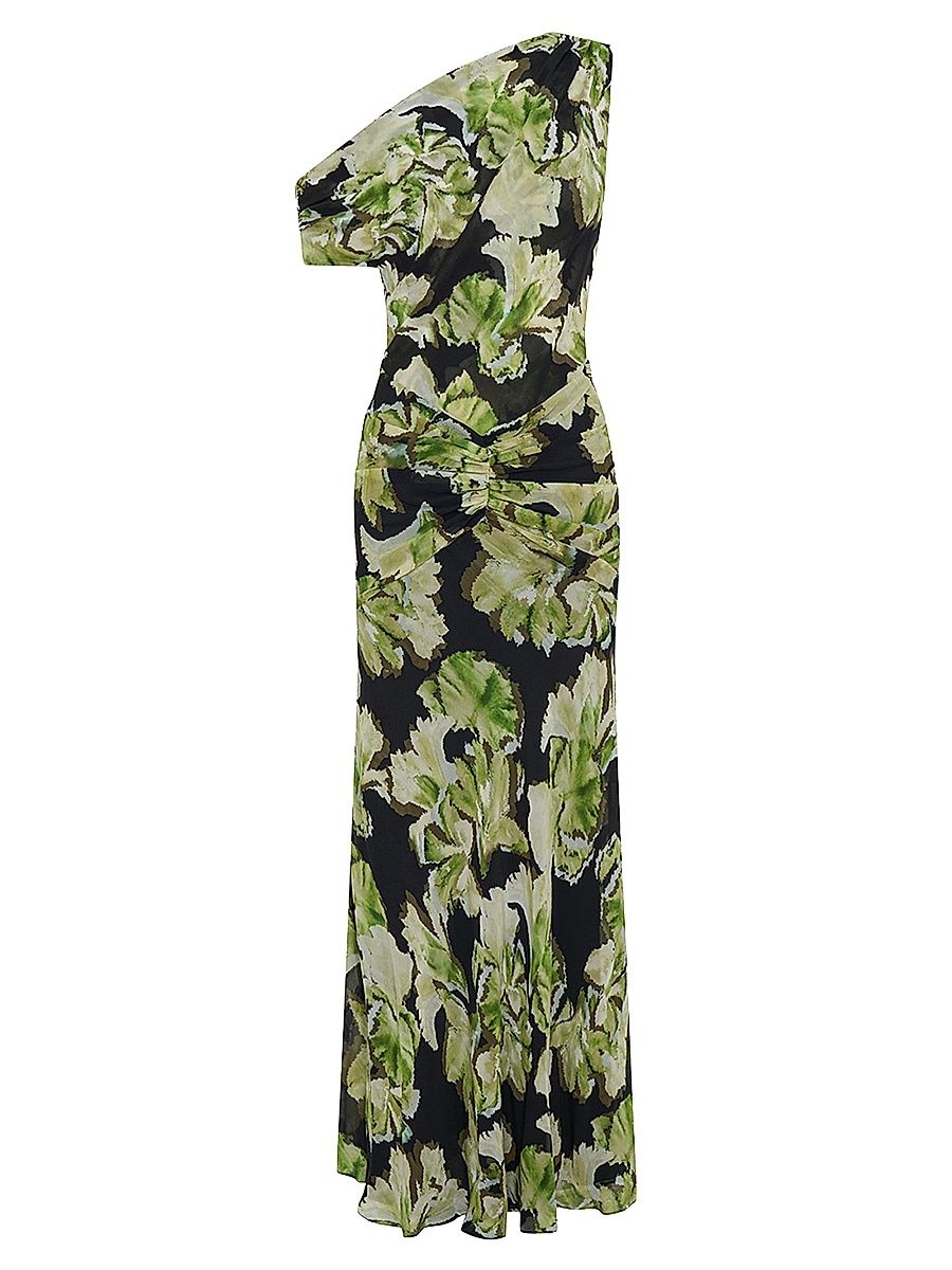 Women's Elza One-Shoulder Paneled Maxi Dress - Green Pattern - Size 4