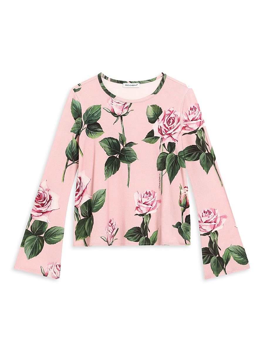 Little Girl's & Girl's Rose Print Long-Sleeve T-Shirt - Rose Stelo Rosa - Size 12