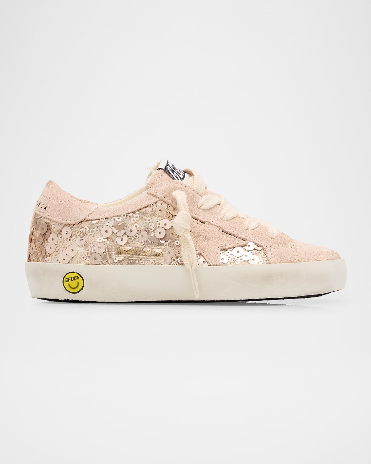 Girl & apos;s Exclusive Super Star pale pink sneaker w pale pink allover paillets lace up