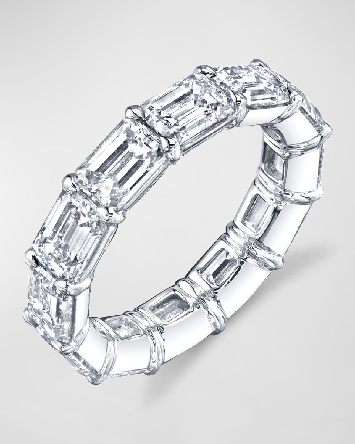Large Platinum Eternity Band with Horizontal Set Emerald Cut Diamonds