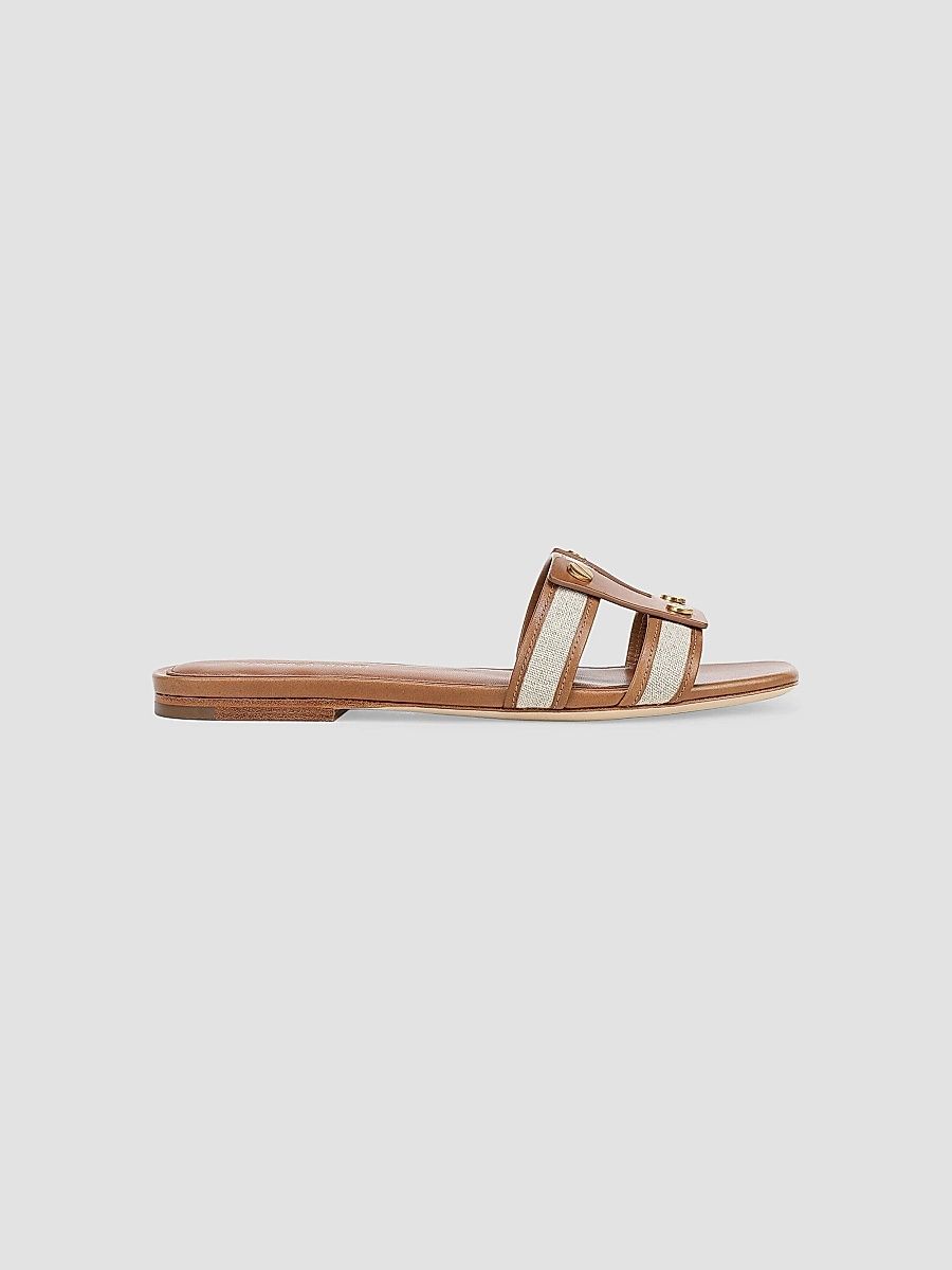 Veronica Beard Women's Via Leather-Denim Flat Sandals - Honey Natural - Size 11