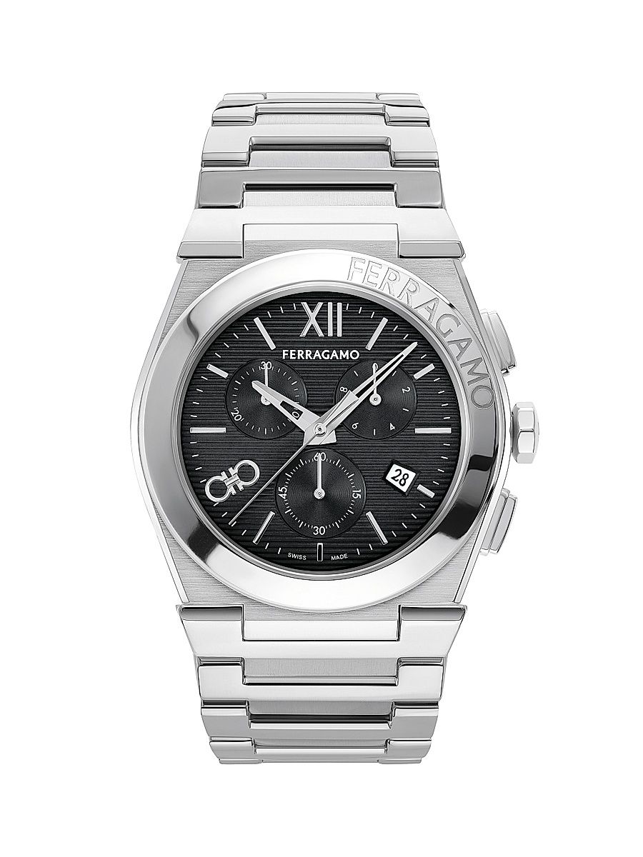 Men's Vega Chrono Stainless Steel Bracelet Watch/42MM - Silver Black
