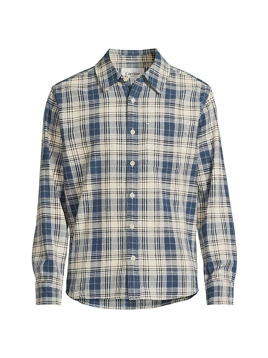 Men's Equinox Plaid Cotton Button-Front Shirt - Navy - Size XL