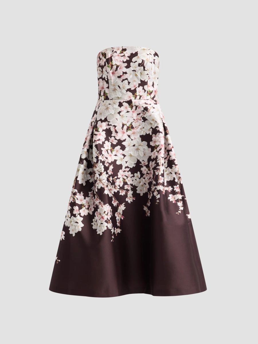 SACHIN BABI Women's Shay Printed Strapless Midi Dress - Chocolate Covered Cherry - Size 0