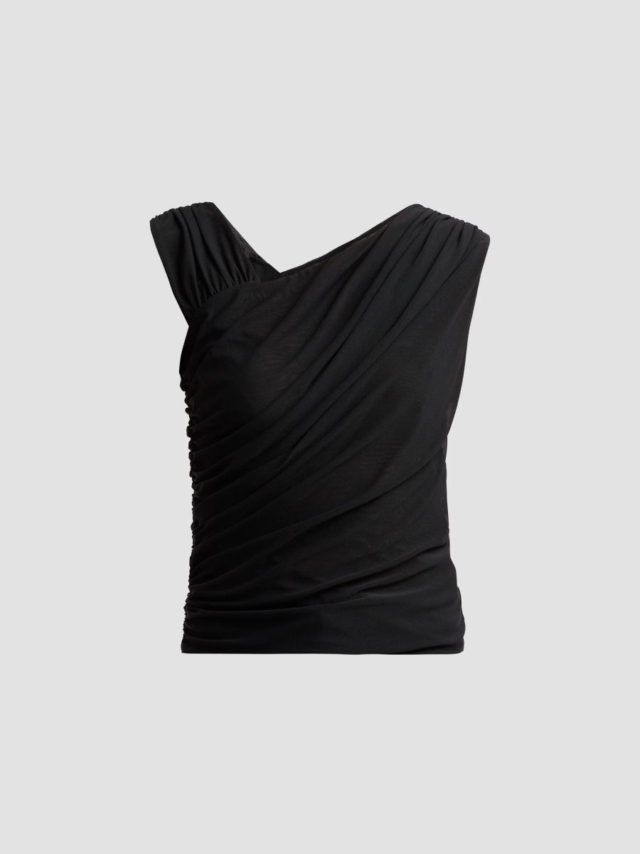 Veronica Beard Women's Thalita Asymmetric Draped Top - Black - Size XS