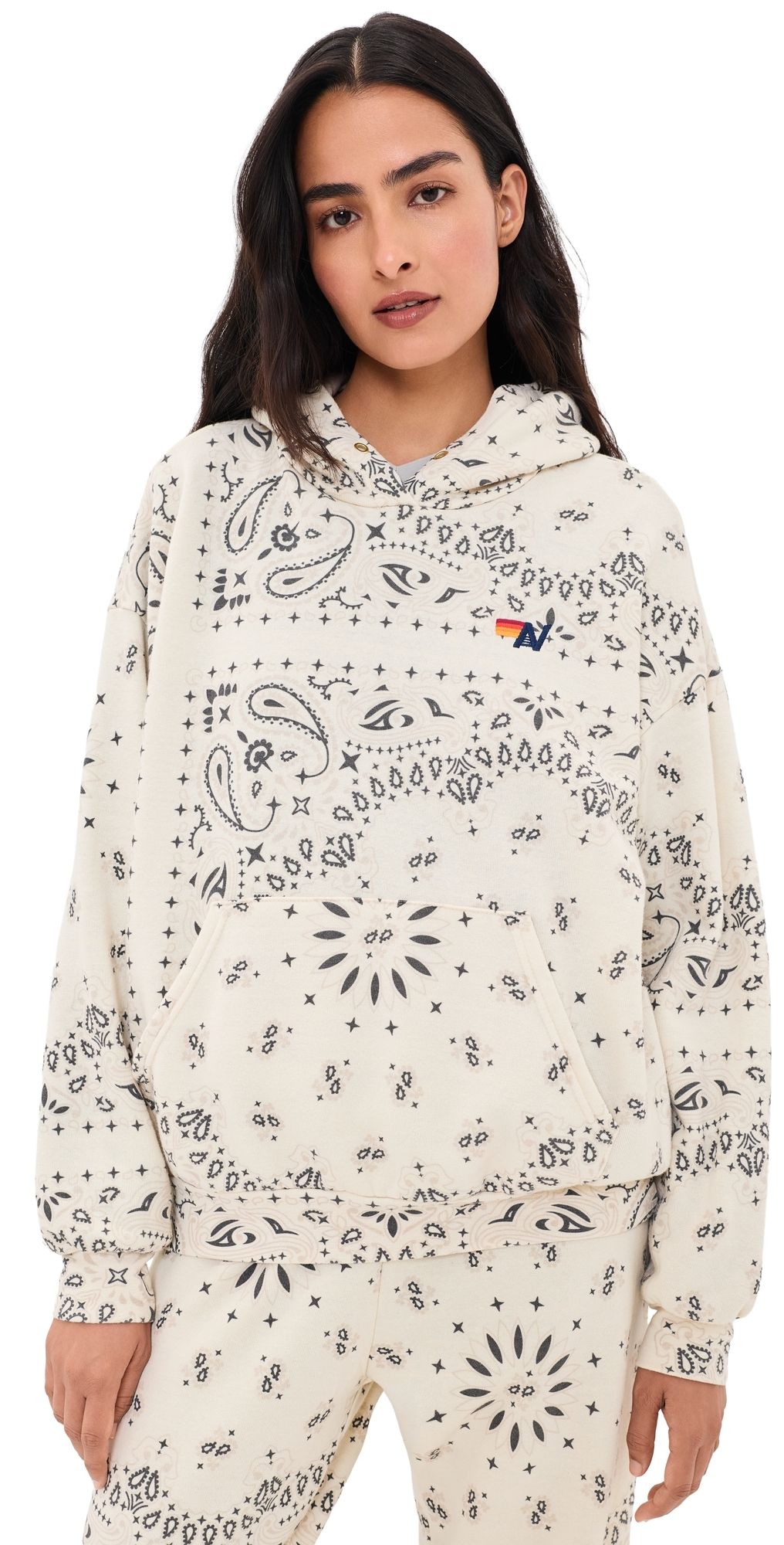 Aviator Nation Bandana Relaxed Pullover Hoodie Vintage White L
