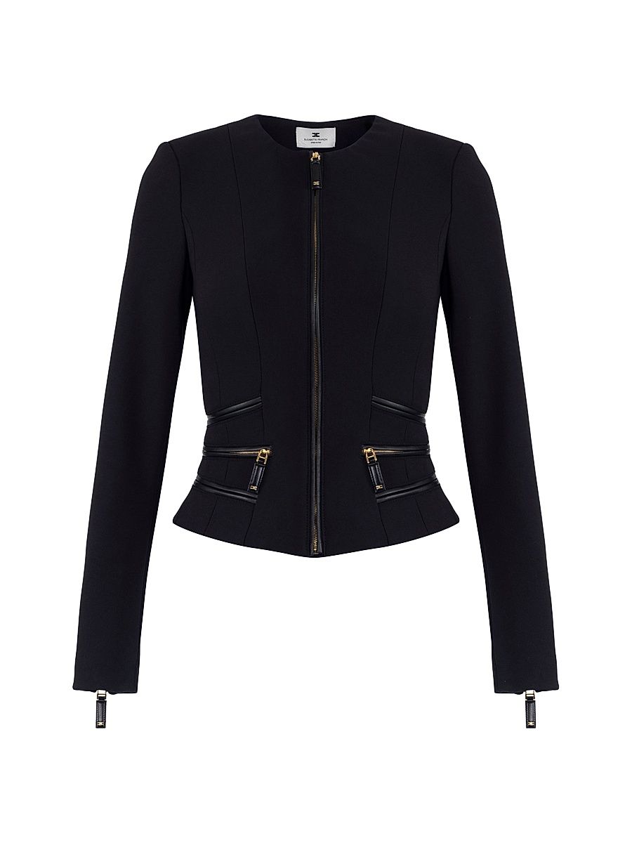 Women's Double-Layer Crêpe Jacket - Nero - Size 6