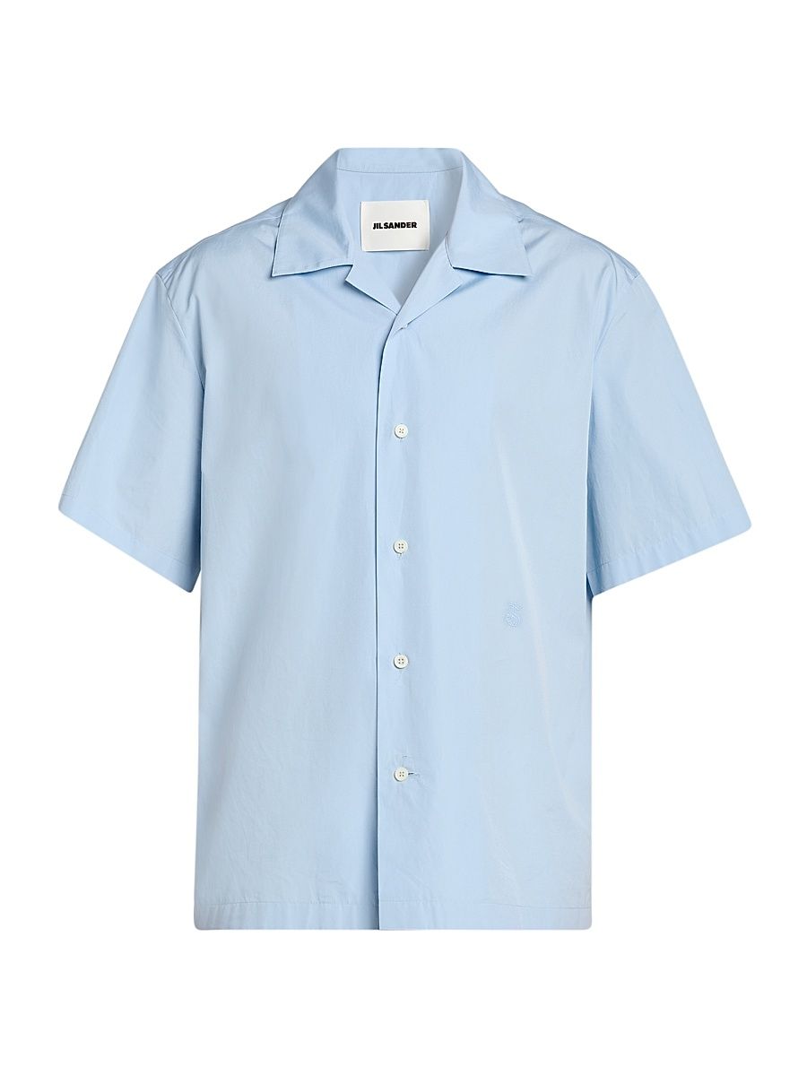 Men's Cotton Poplin Button-Front Shirt - Powder Blue - Size 42