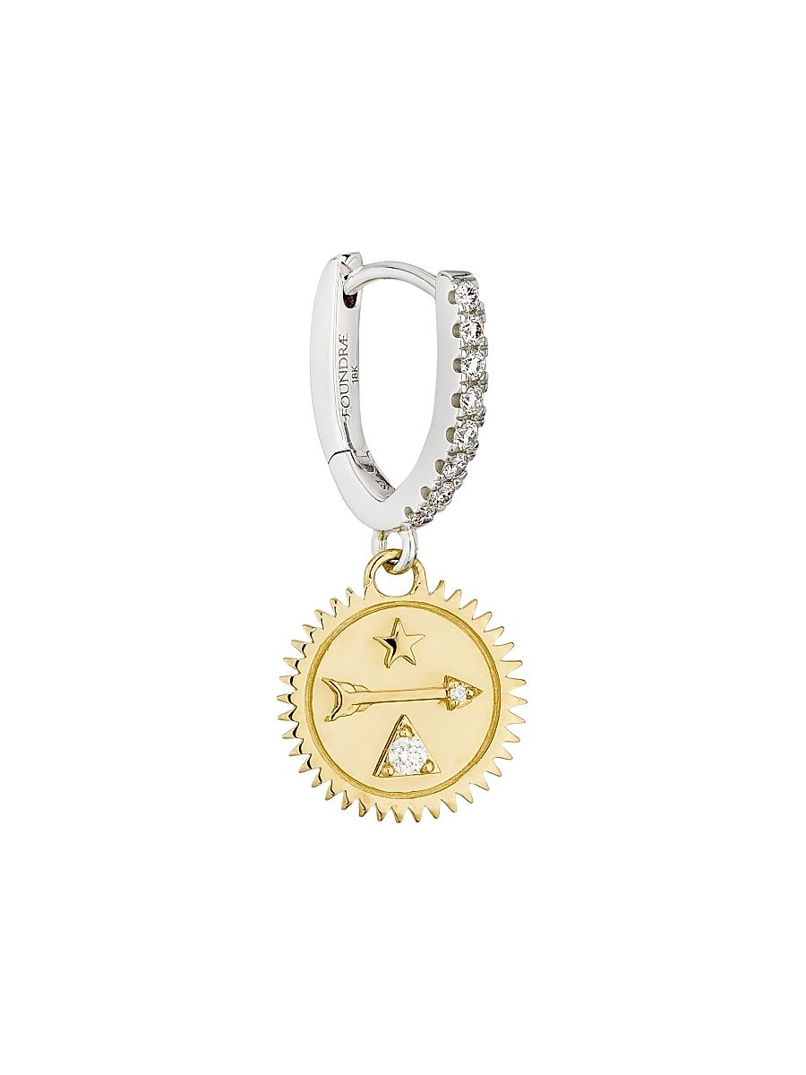 Women's Dream Two-Tone 18K Gold & 0.09 TCW Diamond Medallion Single Drop Earring - Yellow Gold