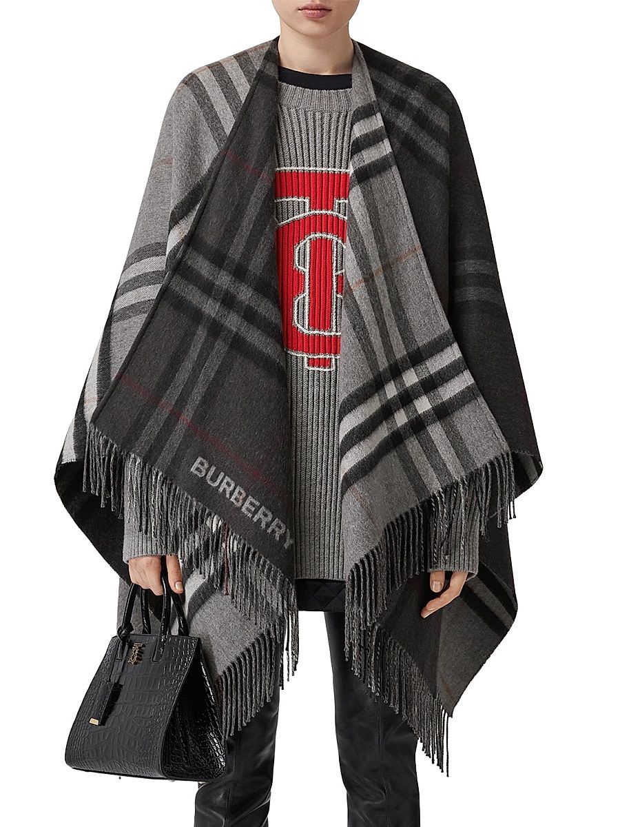 Women's Giant Check Colorblock Cape - Grey Multi