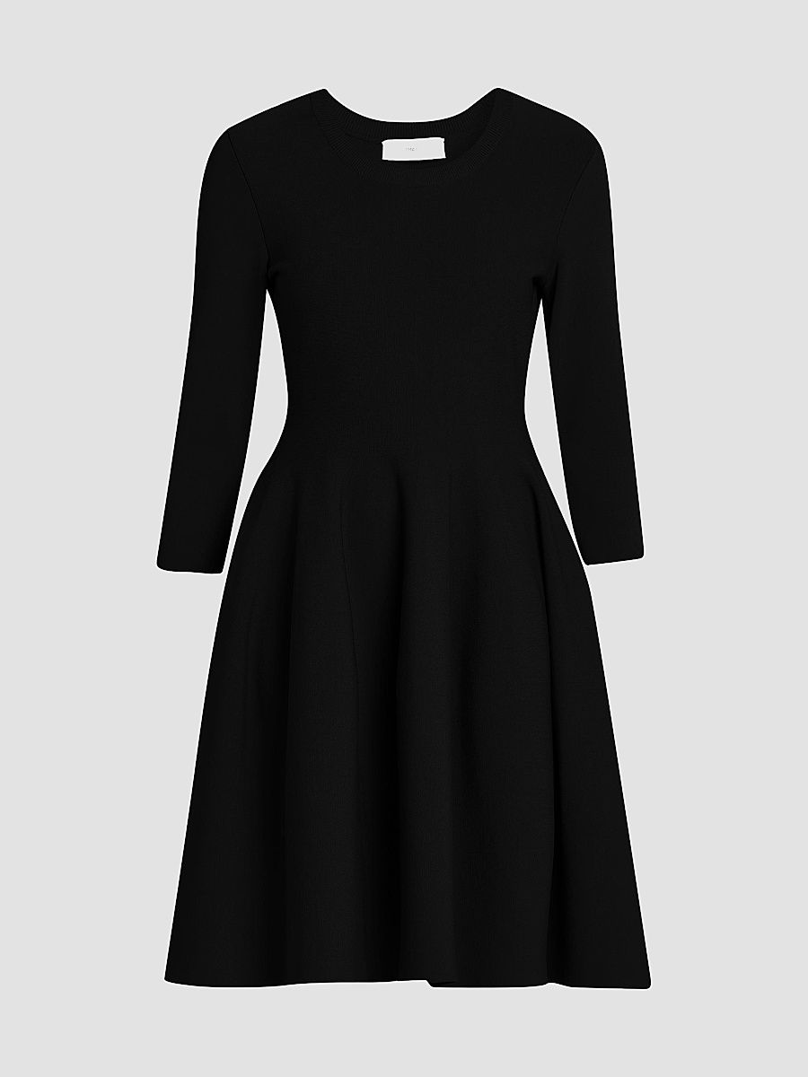 Women's Compact Knit Fit-And-Flare Knee-Length Dress - Black - Size Large