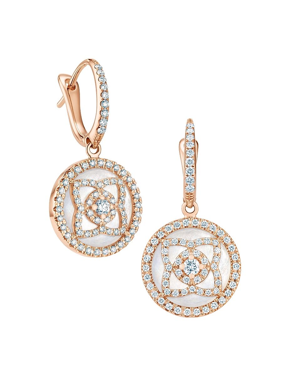 Women's Enchanted Lotus Rose Gold, Diamond & Mother Of Pearl Sleeper Earrings - Pink