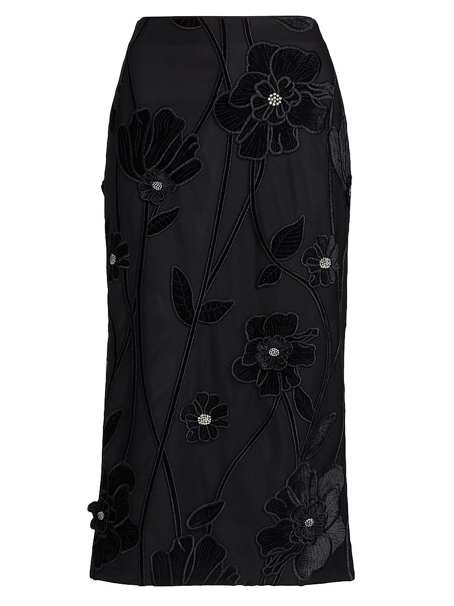 Women's Rory Velvet-Floral Maxi Skirt - Black - Size 6