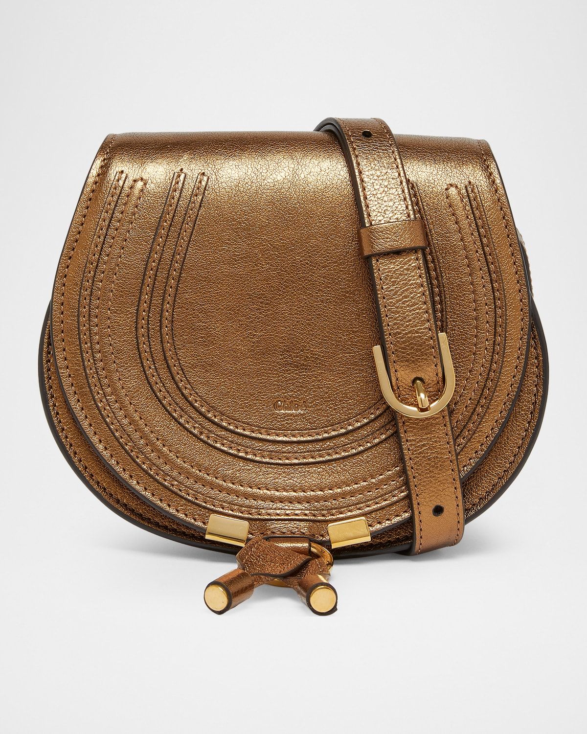 Marcie Small Saddle Crossbody Bag in Metallic Leather