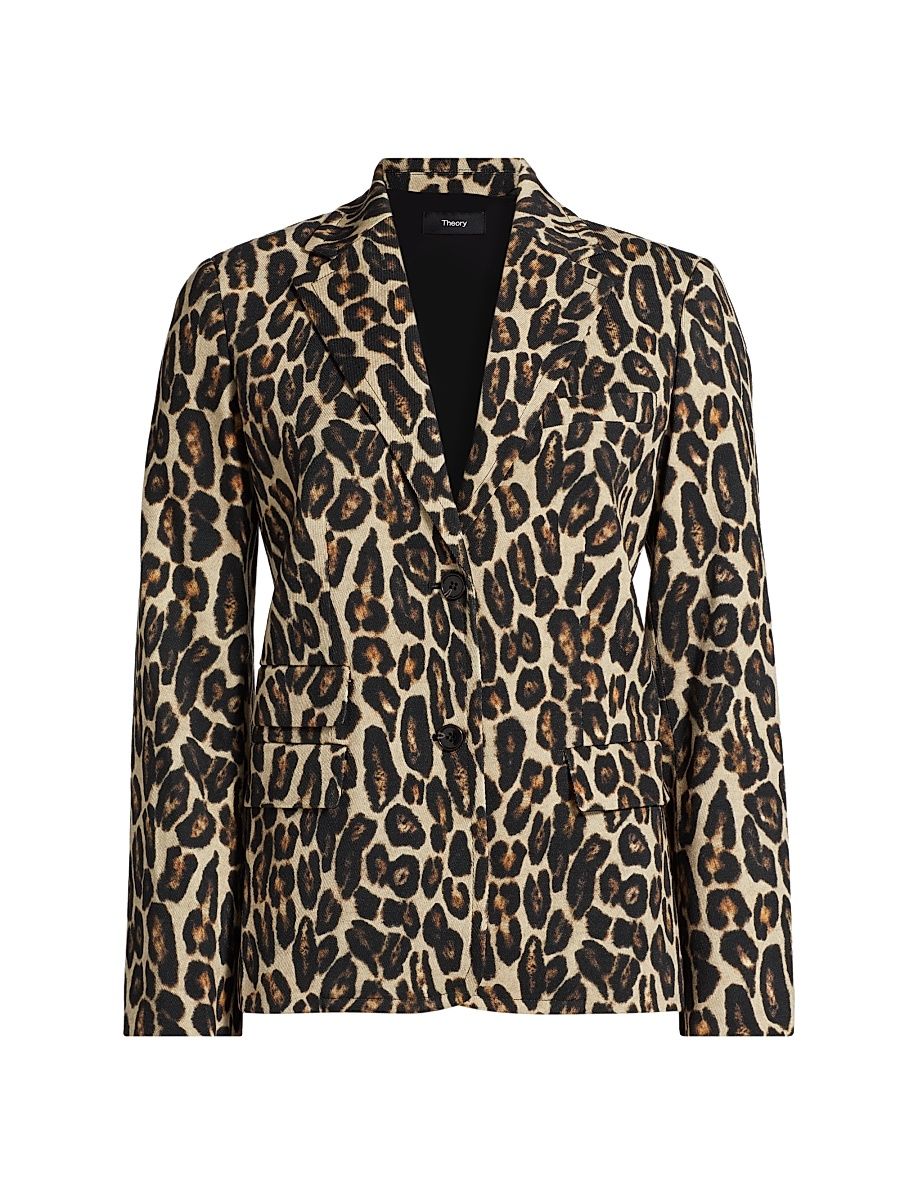 Women's Two-Button Tailored Leopard Wool Blazer - Beige Multi - Size 0
