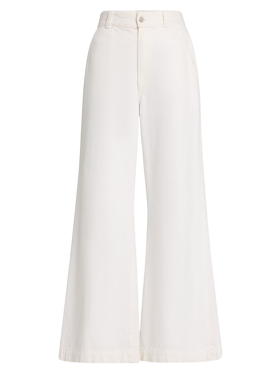 Women's Beverly High-Rise Wide-Leg Cotton Trousers - White - Size 32