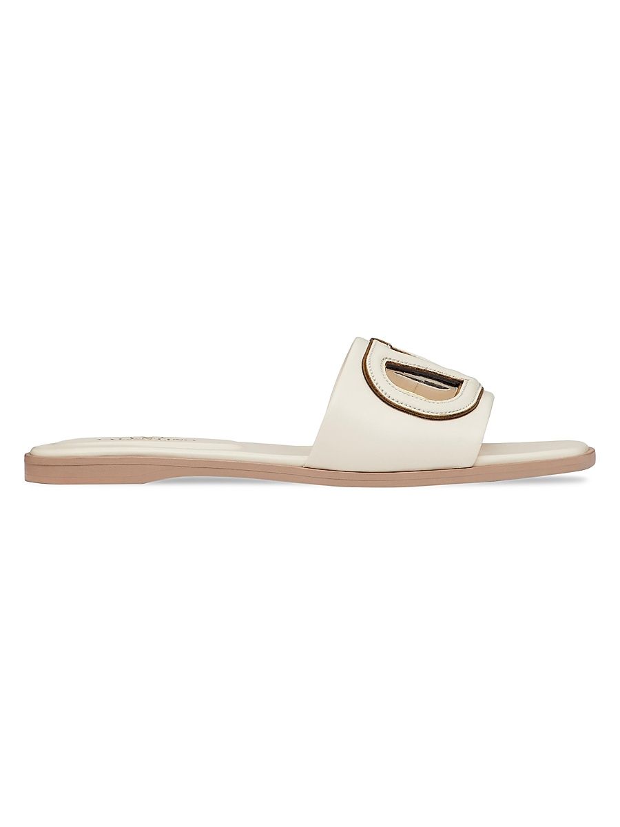 Women's Vlogo Cut-Out Calfskin Slide Sandals - Ivory - Size 7