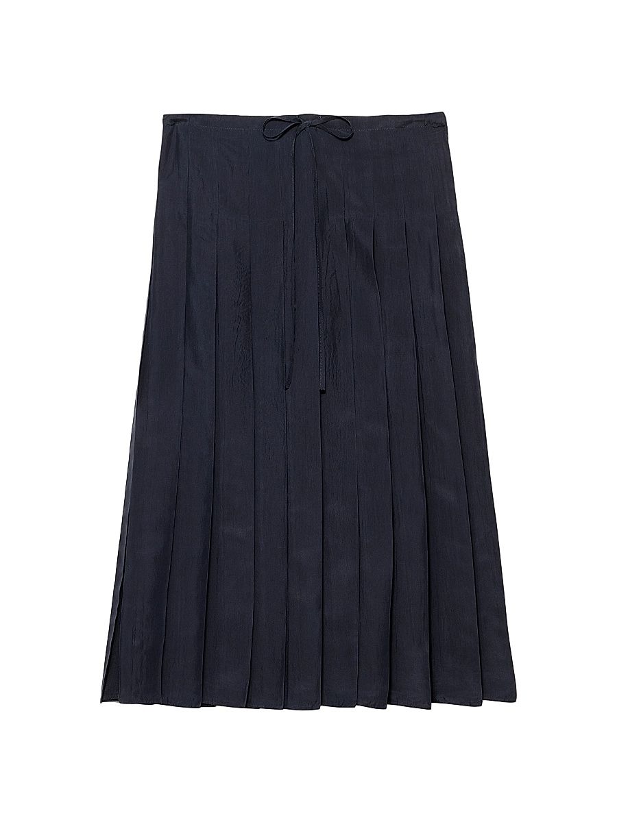 Women's Pleated Silk Midi-Skirt - Blue - Size 12