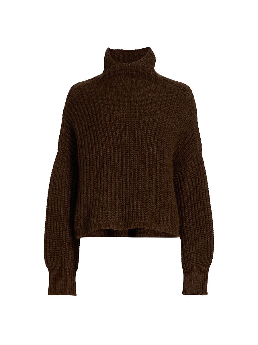 Women's Veron Alpaca-Blend Rib-Knit Turtleneck Sweater - Mahogany - Size XL