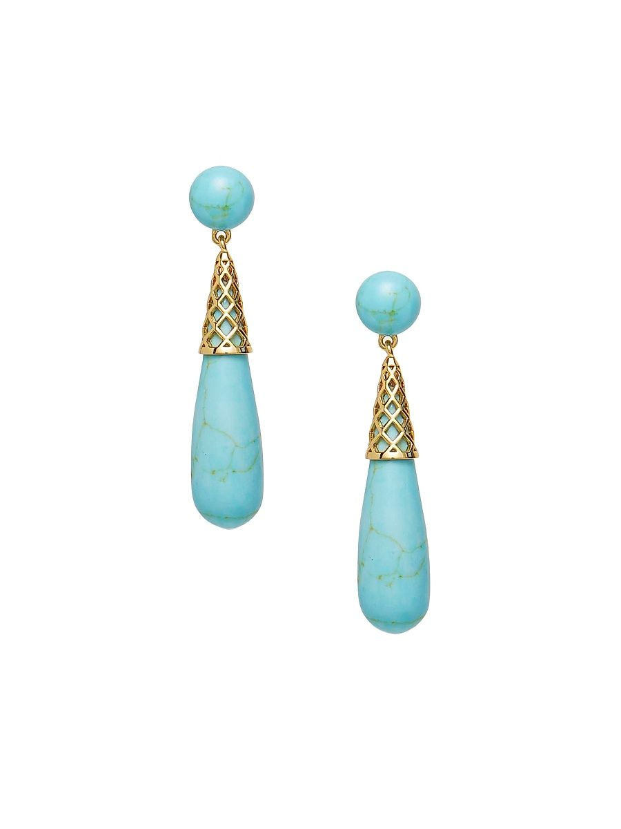 Women's Gold Cage 14K-Gold-Plated & Turquoise Drop Earrings - Turquoise Sky