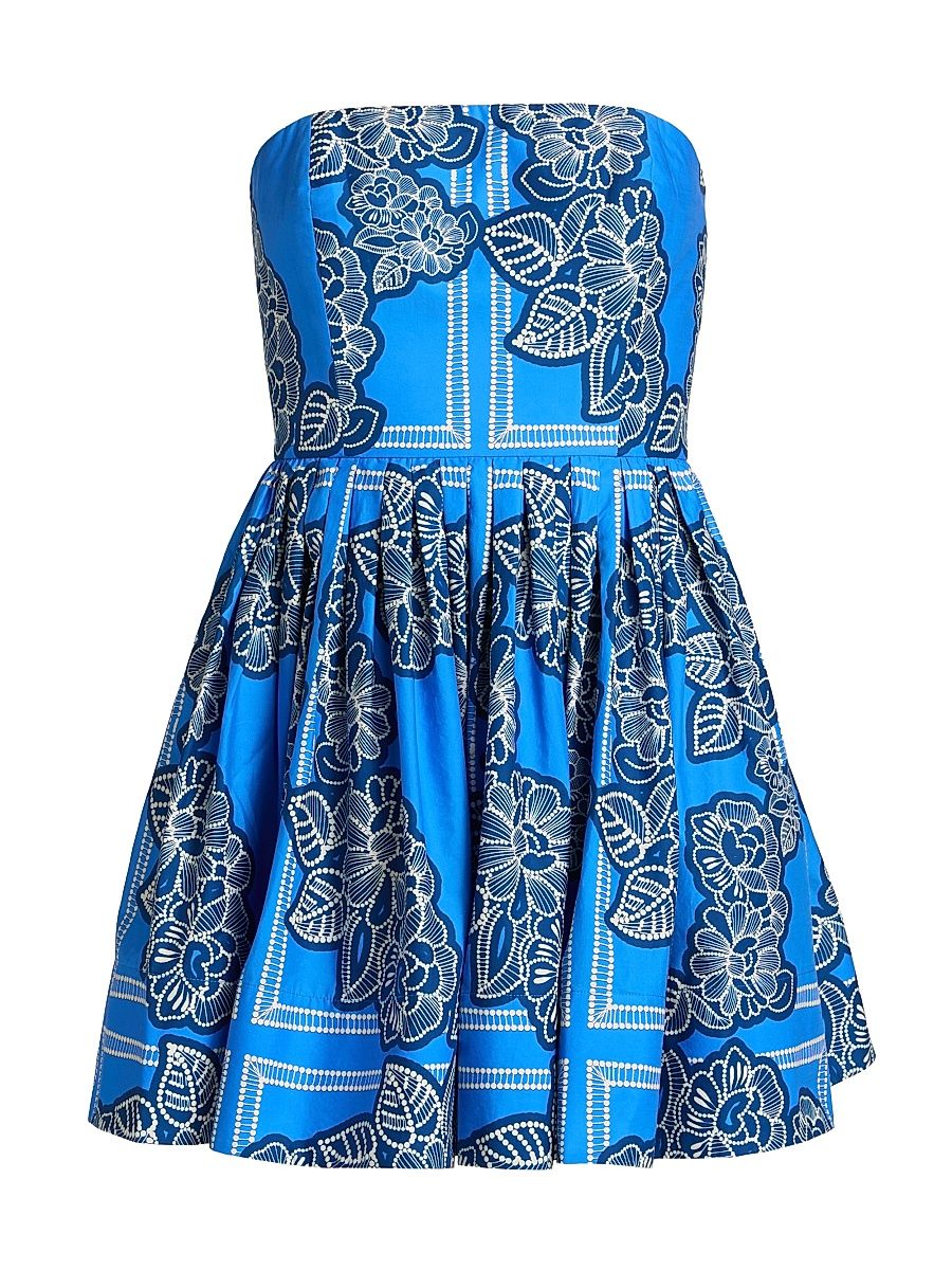Women's Torres Floral Strapless Cotton Minidress - Carved Petals Cobalt - Size 14