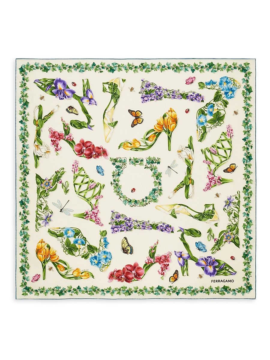 Women's Eden Shoe-Print Silk Foulard - Avorio Azzurro
