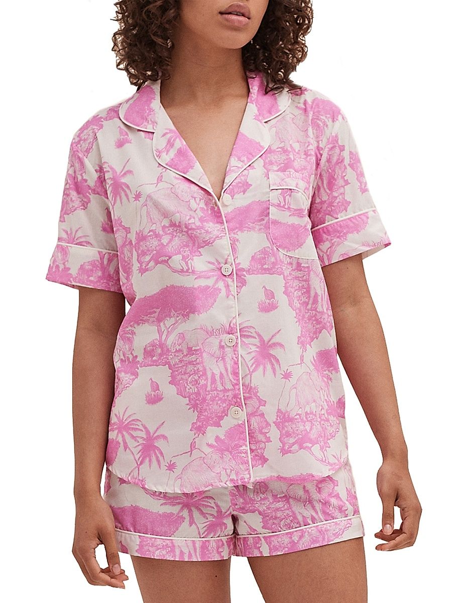 Women's Loxodonta Toile Short Pajama Set - Loxodonta Pink - Size Large