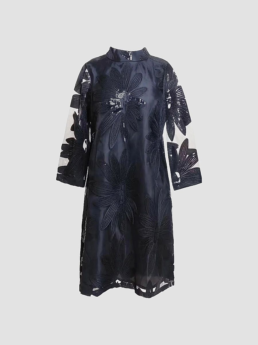Frances Valentine Women's Diplomat Floral Appliqué Mini Dress - Navy - Size XL