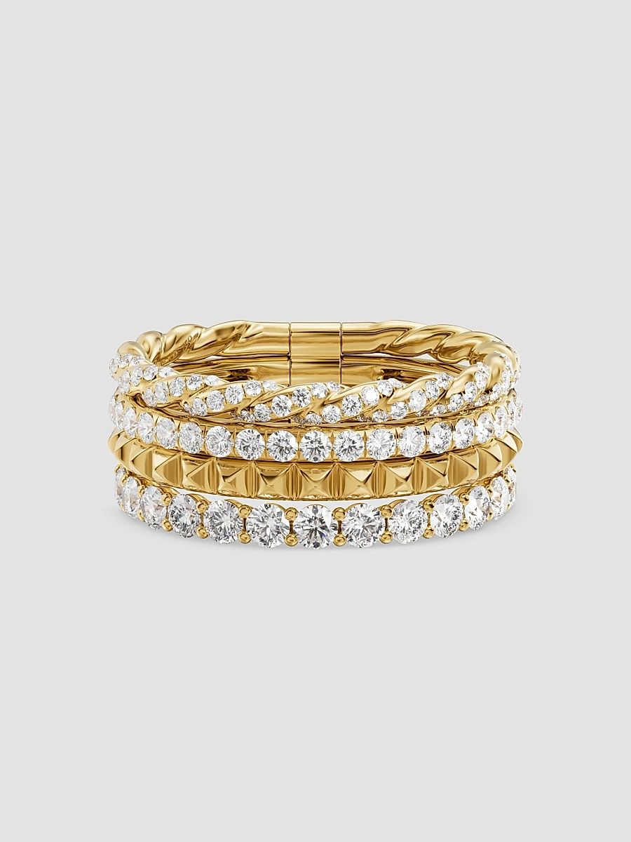 Women's Petite Pave Four Row Pyramid Ring in 18K Yellow Gold - Gold - Size 9