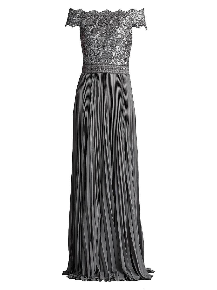 Women's Sequin Corded Lace Pleated Chiffon Gown - Mist - Size 10