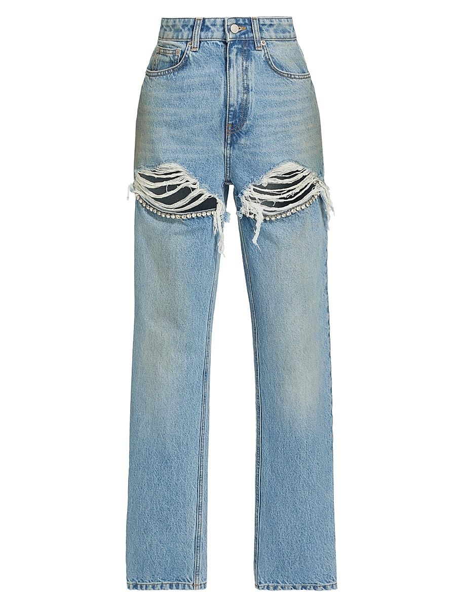 Women's Crystal Fray Slit Jeans - Medium Blue - Size 24