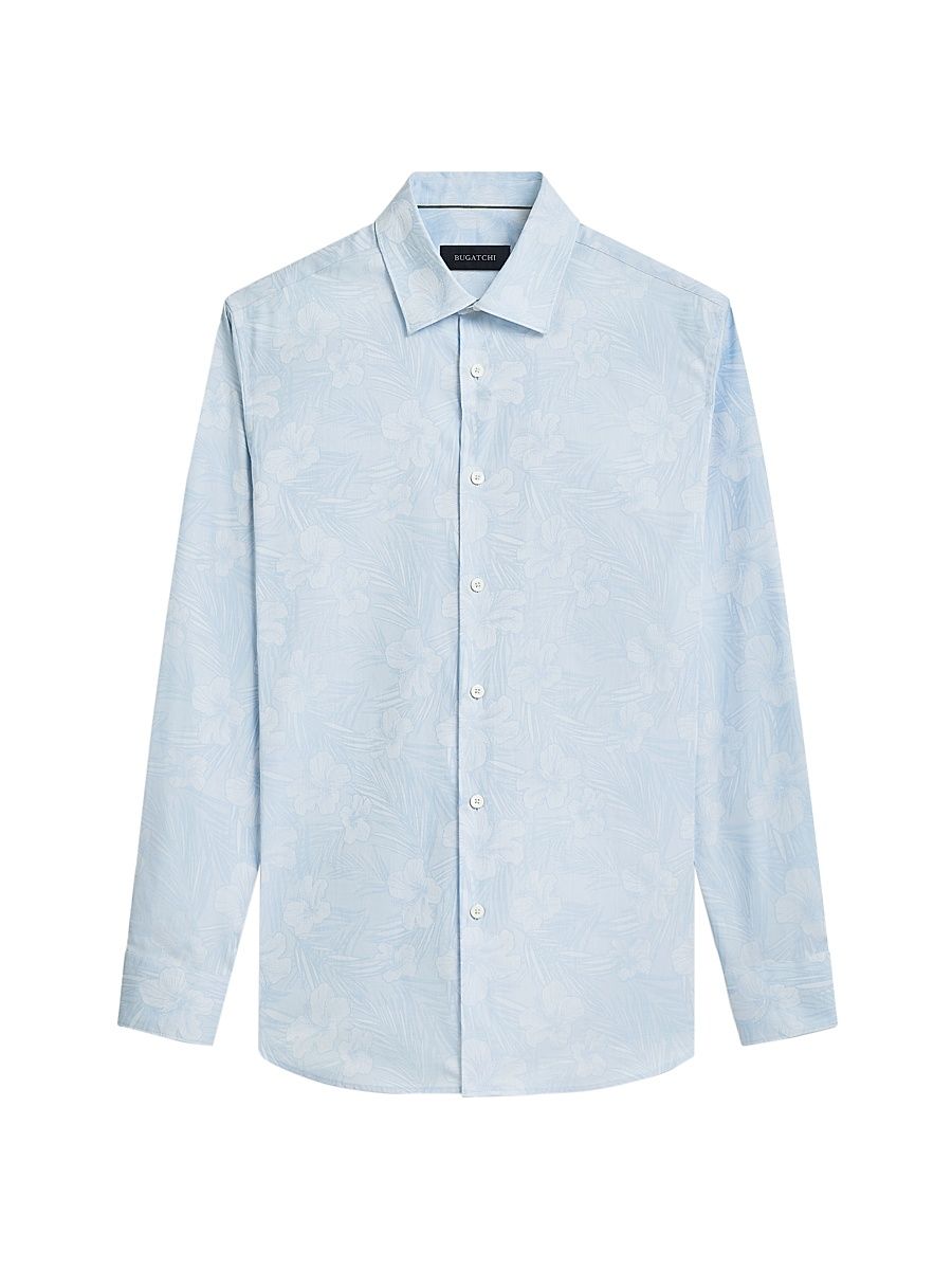 Men's Julian Floral Cotton Button-Front Shirt - Sky - Size XXL