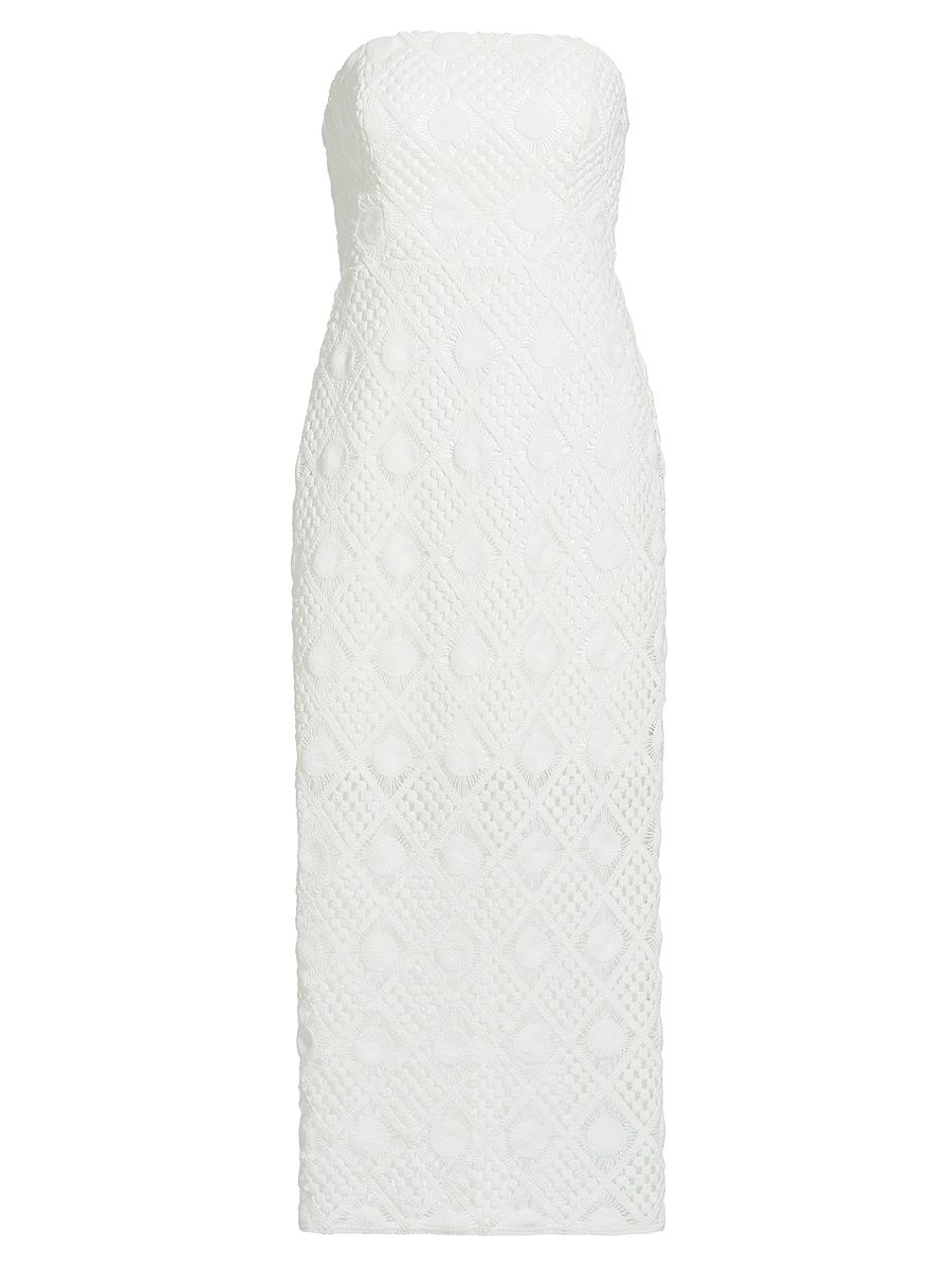 Women's Diamond Crochet Strapless Dress - White - Size 12