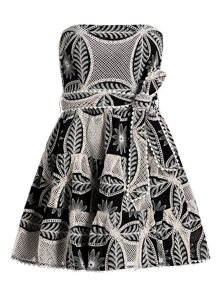 Women's Christine Embellished Bandeau Cotton Minidress - Black Plain - Size XS