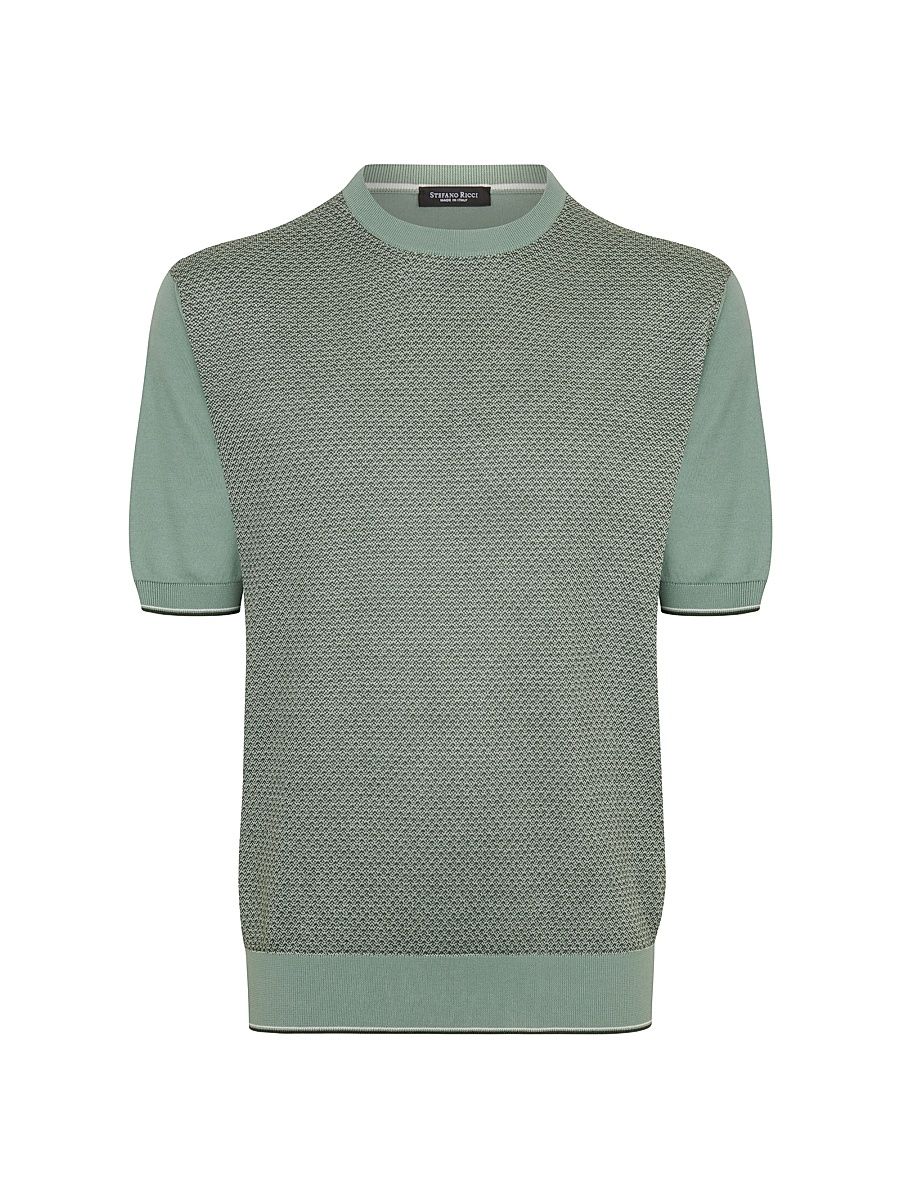 Men's Cotton and Silk Crewneck Sweater - Green Sage - Size 48