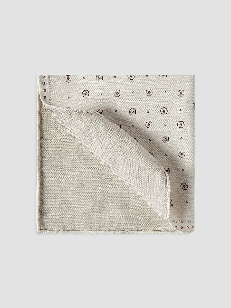 Men's Silk Pocket Square with Geometric Design - Butter