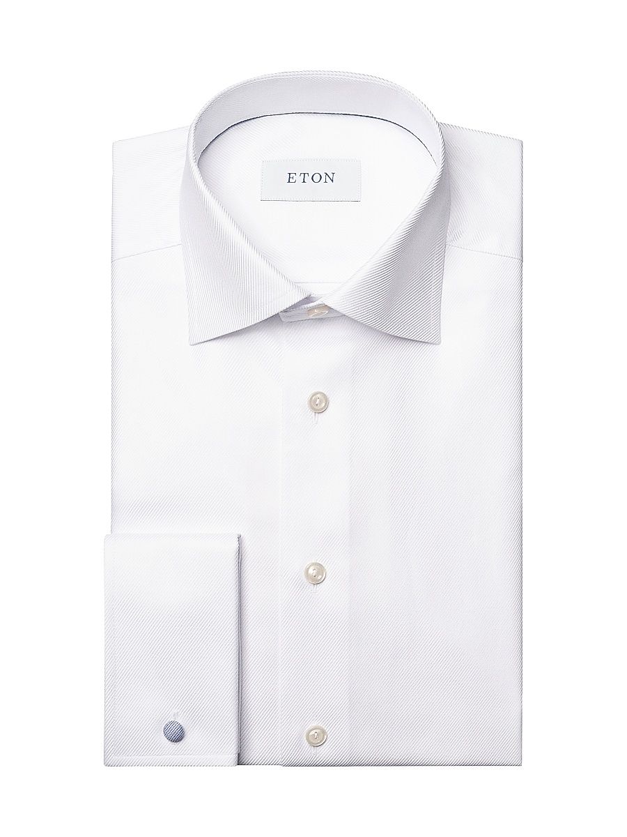 Men's Contemporary-Fit Cavalry Twill French-Cuff Dress Shirt - White - Size 17.5