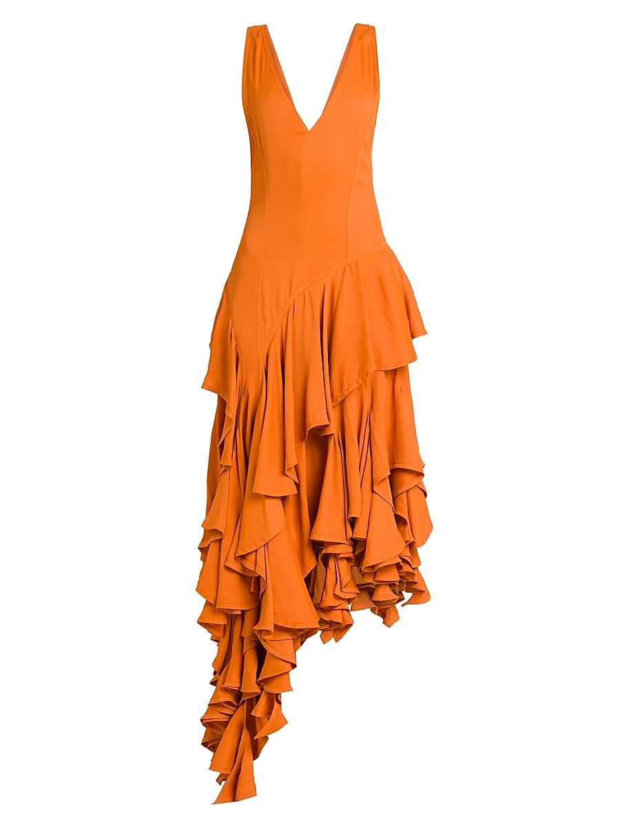 Women's Ruffled Asymmetric Midi-Dress - Apricot - Size 8