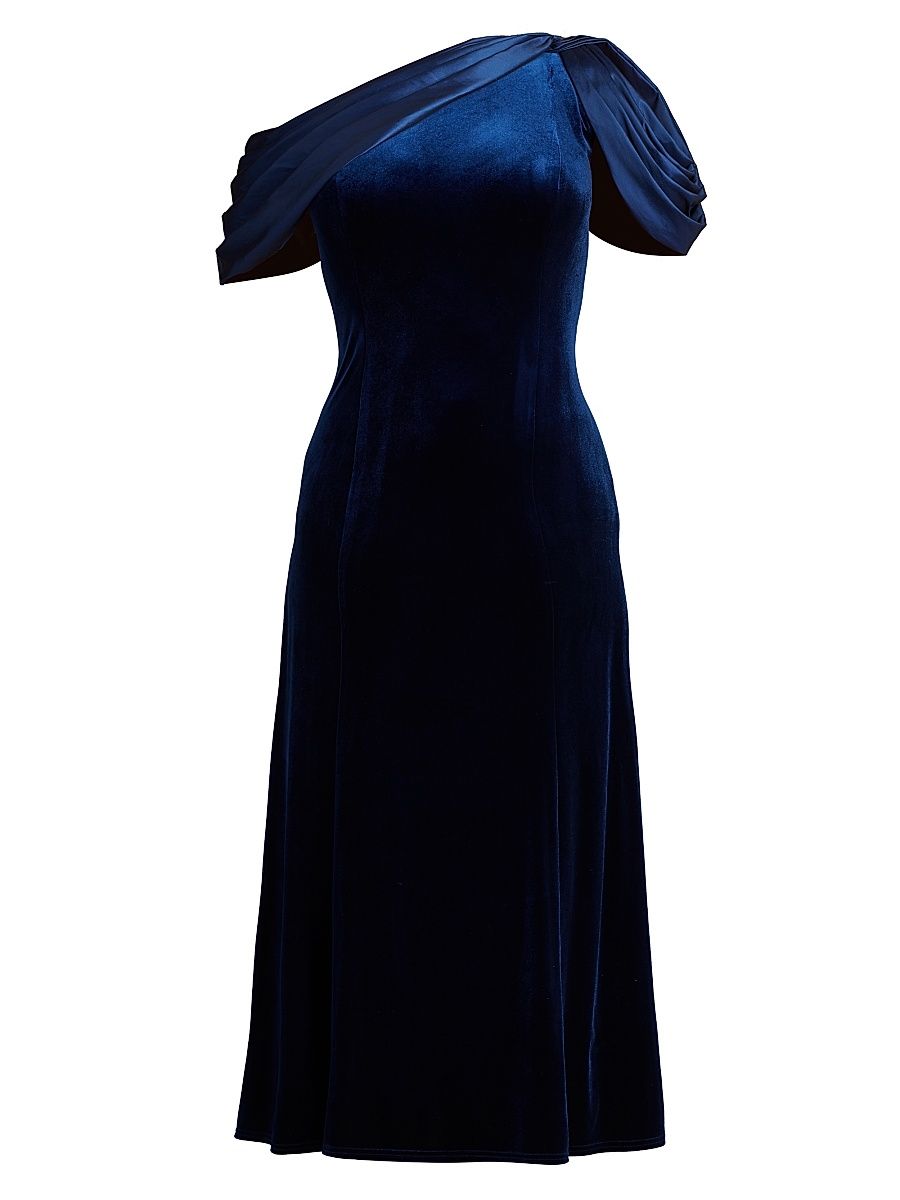 Women's Satin-Embellished Velvet Gown - Navy - Size 22
