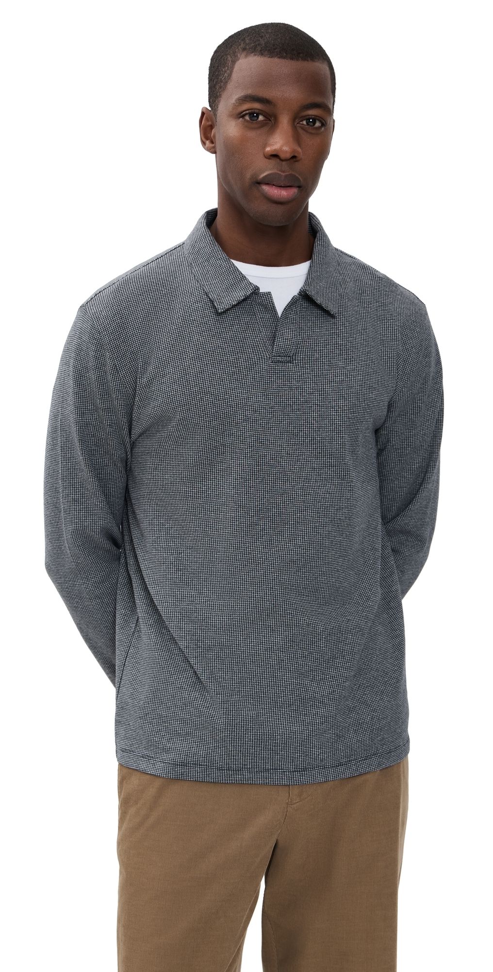 Vince Houndstooth Johnny Collar Top Coastal/H Grey L